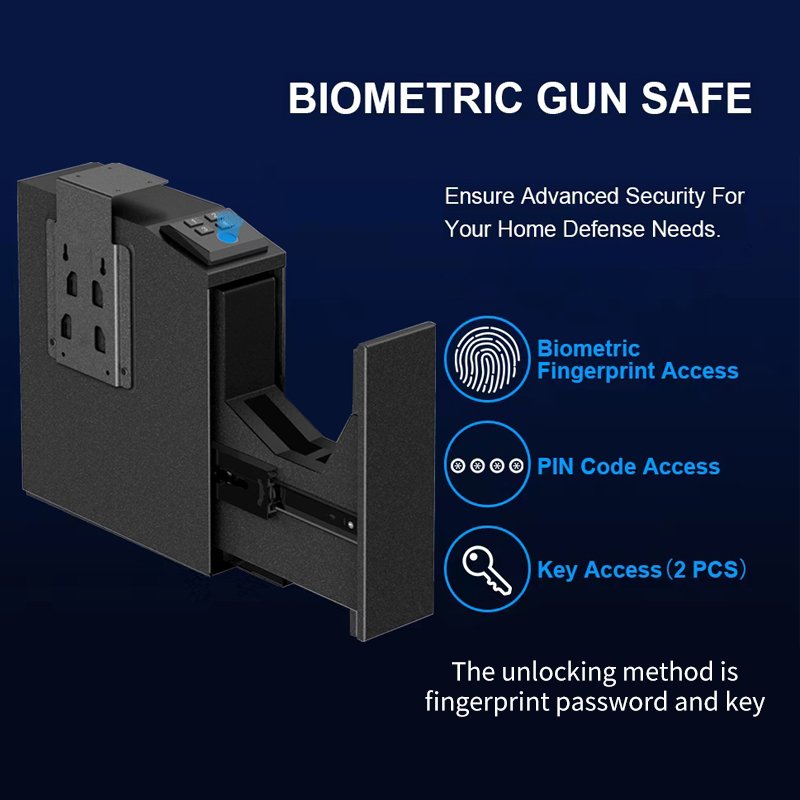 2023New Design Gun Safe Box for Home Convenience Stores bar Banks Blue Silent Fingerprint Electronic Digital Lock Metal Gun