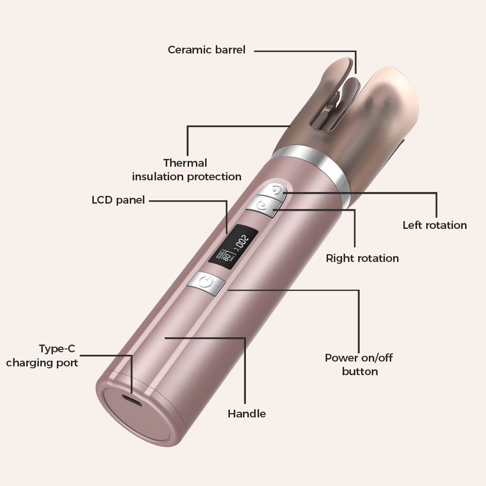 Private Label Portable Cordless Automatic Rotating Hair Curler Wireless Usb Rechargeable Ceramic Auto Curling Iron Professional