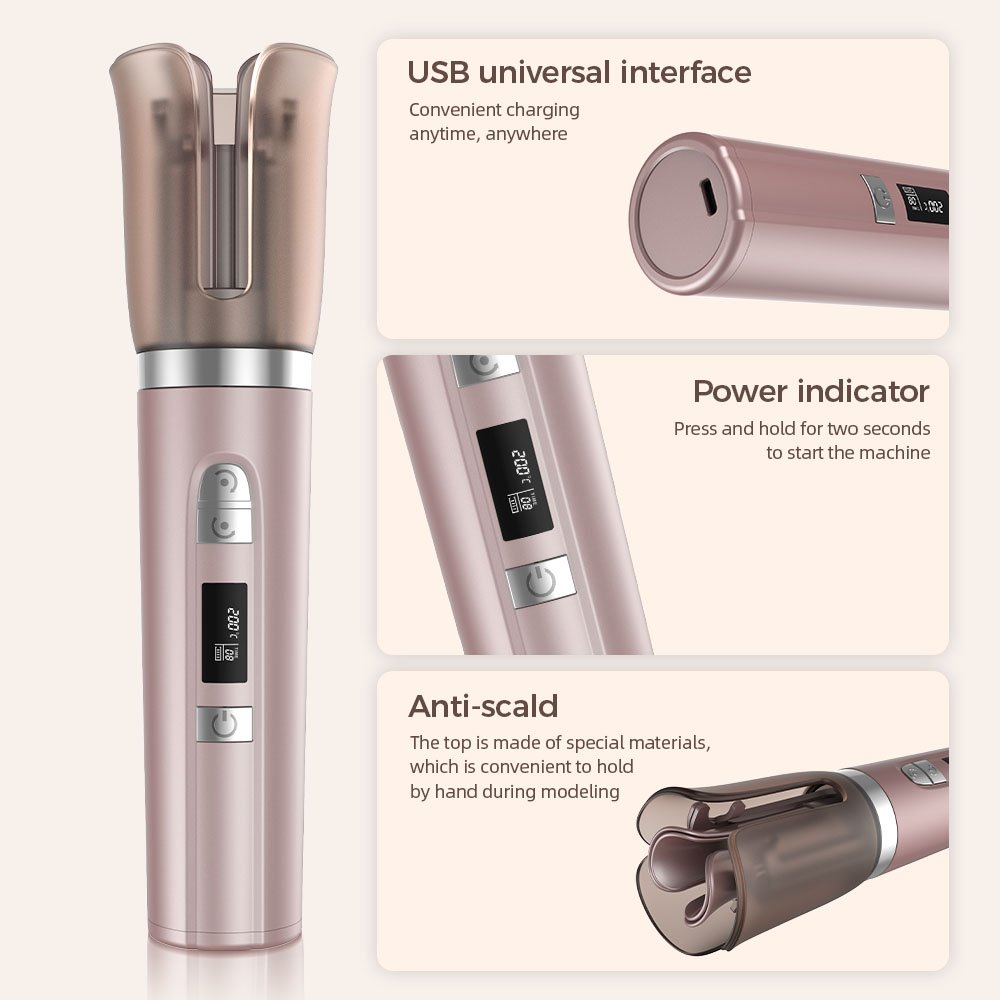 Private Label Portable Cordless Automatic Rotating Hair Curler Wireless Usb Rechargeable Ceramic Auto Curling Iron Professional