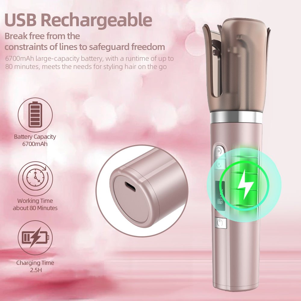 Private Label Portable Cordless Automatic Rotating Hair Curler Wireless Usb Rechargeable Ceramic Auto Curling Iron Professional