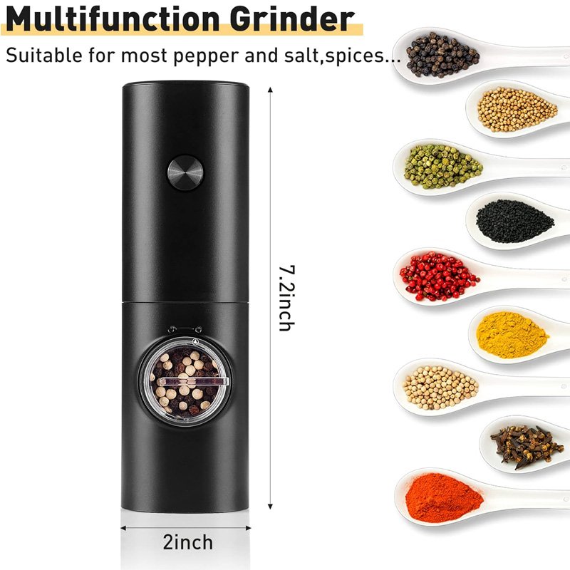 Kitchen Home Adjustable Automatic Salt and Pepper Grinder Battery Auto Spice Mill Salt Grinder Black Electric Pepper Grinder