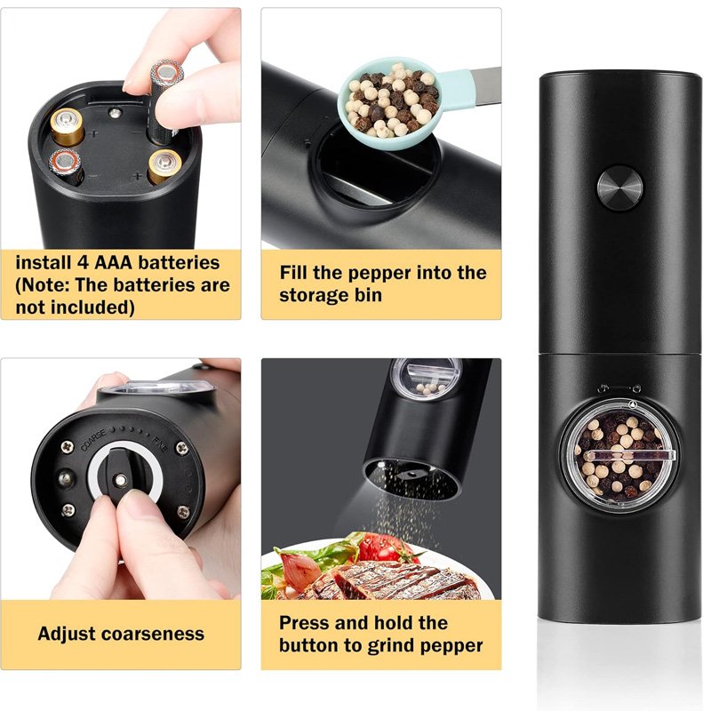 Kitchen Home Adjustable Automatic Salt and Pepper Grinder Battery Auto Spice Mill Salt Grinder Black Electric Pepper Grinder