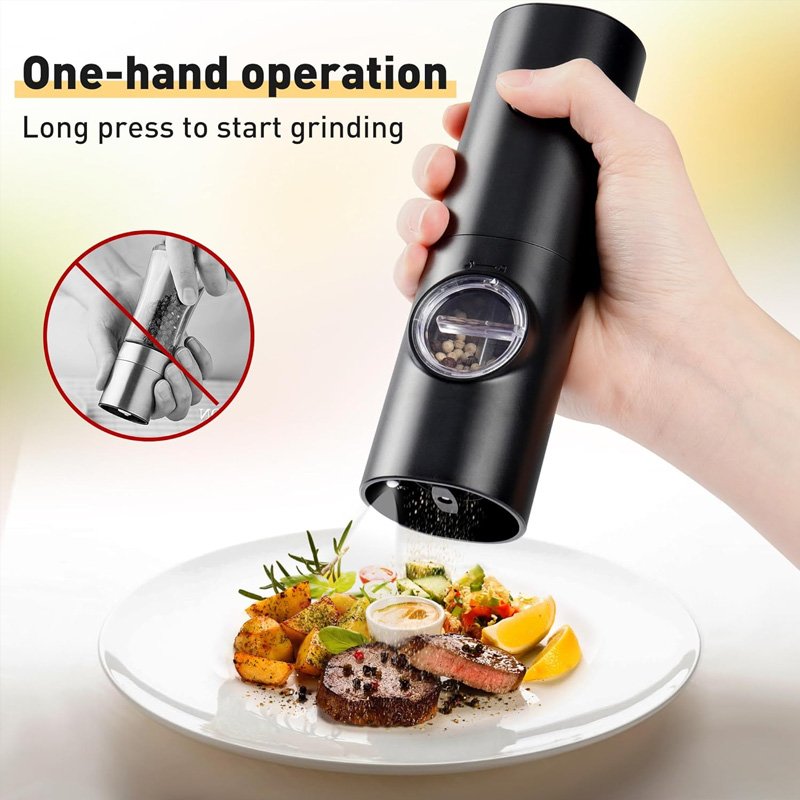 Kitchen Home Adjustable Automatic Salt and Pepper Grinder Battery Auto Spice Mill Salt Grinder Black Electric Pepper Grinder