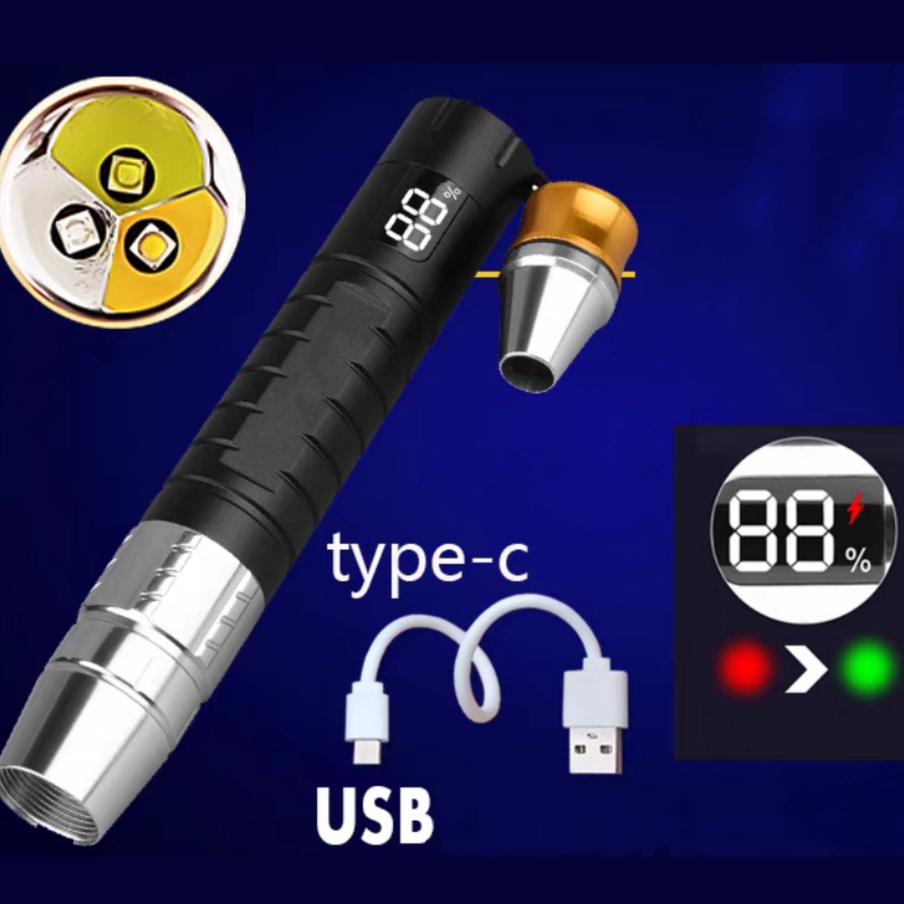 2024 Rechargeable 3 LED White Yellow 365nm UV Jade Torch Professional Identification Gemstone Tester With Power Display