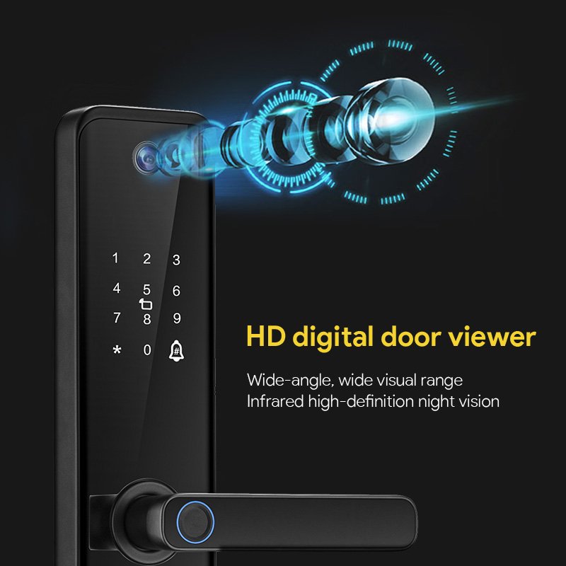 Waterproof Tuya Outdoor Code Fingerprint Wifi Smart Electronic Door Handle Lock With Video Door Phone Camera Compatible