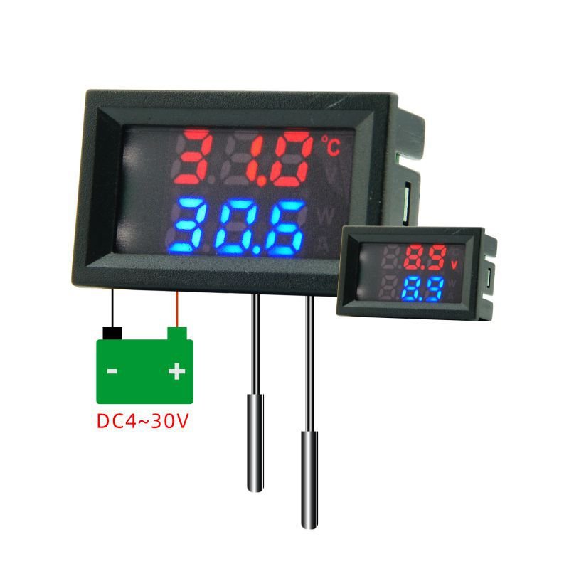 DC Dual Display Digital Voltmeter Dual Temperature + Single Voltage Alternate Display 4~30V Direct Power Supply Pattern Single
