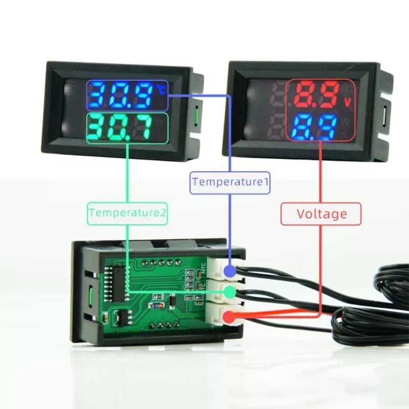 DC Dual Display Digital Voltmeter Dual Temperature + Single Voltage Alternate Display 4~30V Direct Power Supply Pattern Single