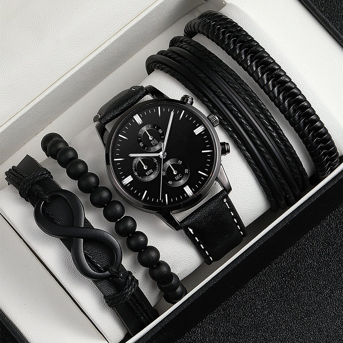 NJC Men's Leisure Sports Watch with Leather Bracelet Business Fashion Jewelry Sets Quartz Movement Wholesale