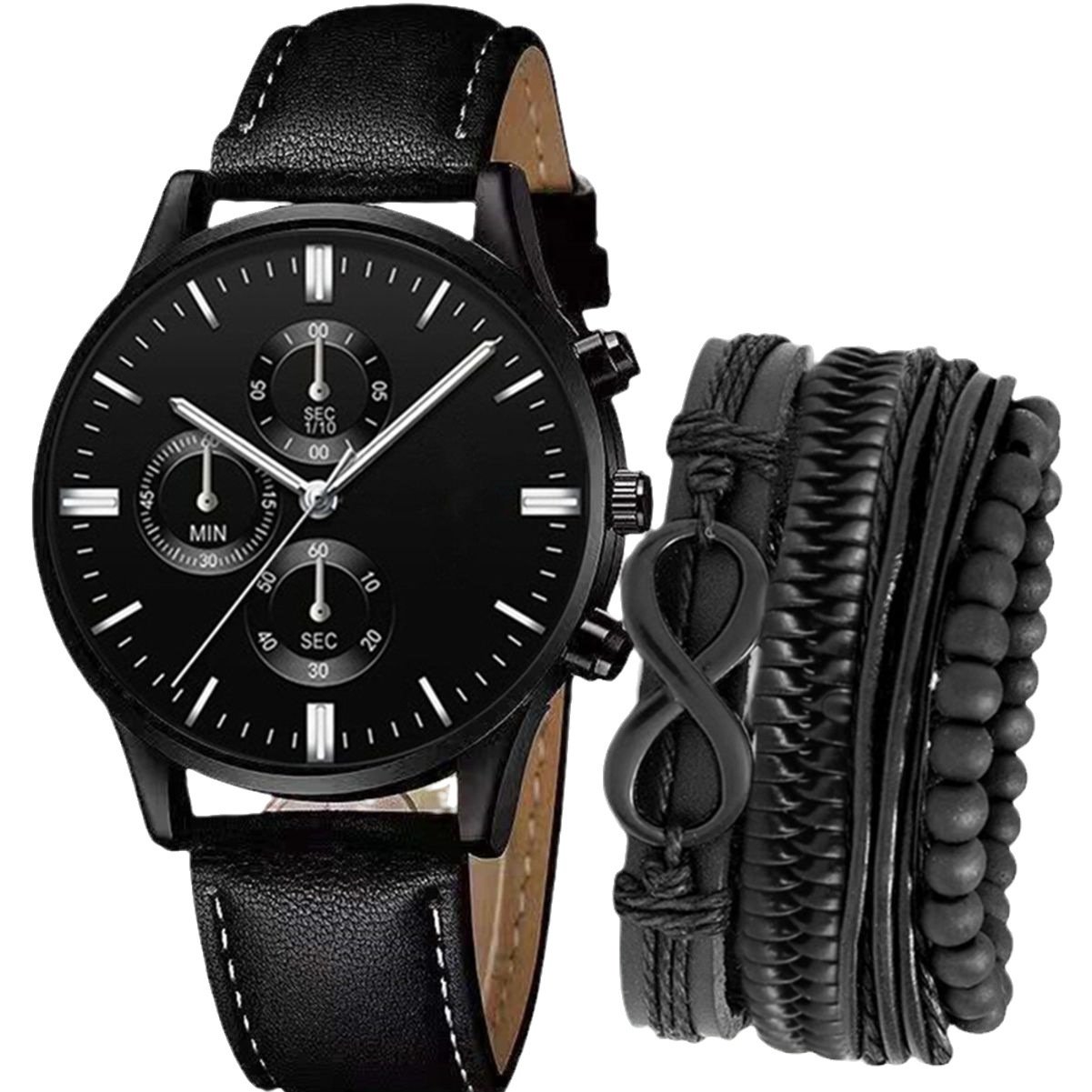 NJC Men's Leisure Sports Watch with Leather Bracelet Business Fashion Jewelry Sets Quartz Movement Wholesale