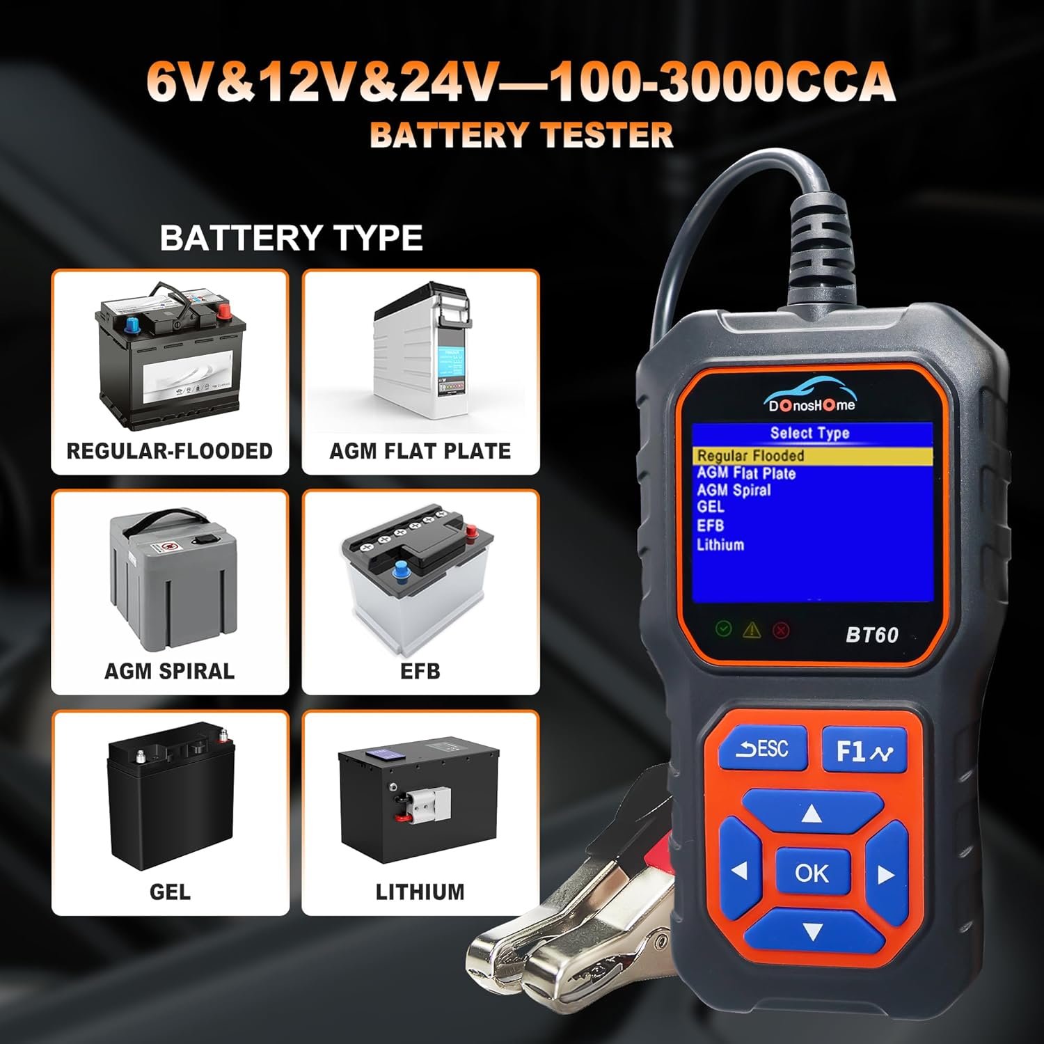 Universal 8V 12v 24v car Battery Tester super Capacity Lithium Load Internal Resistance 2-in-1 Cranking Analyzer 100-3000 CCA
