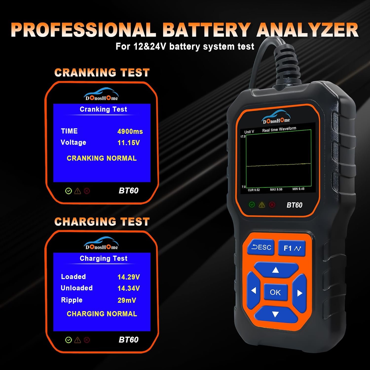 Universal 8V 12v 24v car Battery Tester super Capacity Lithium Load Internal Resistance 2-in-1 Cranking Analyzer 100-3000 CCA