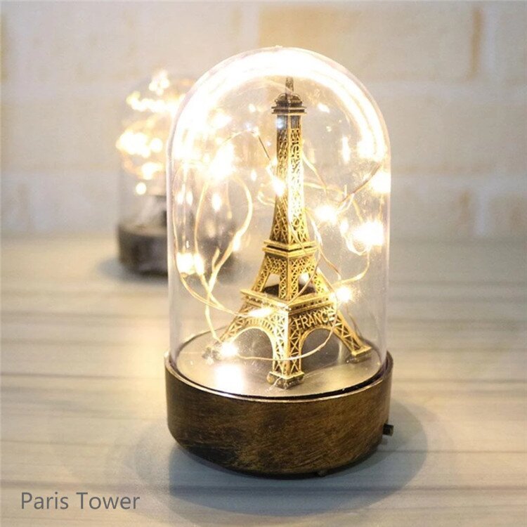 Vintage Bronze Tone Gold Paris Tower Eiffel Night Light for Room Decor Warm White Led Night Lights Lampe De Chevet