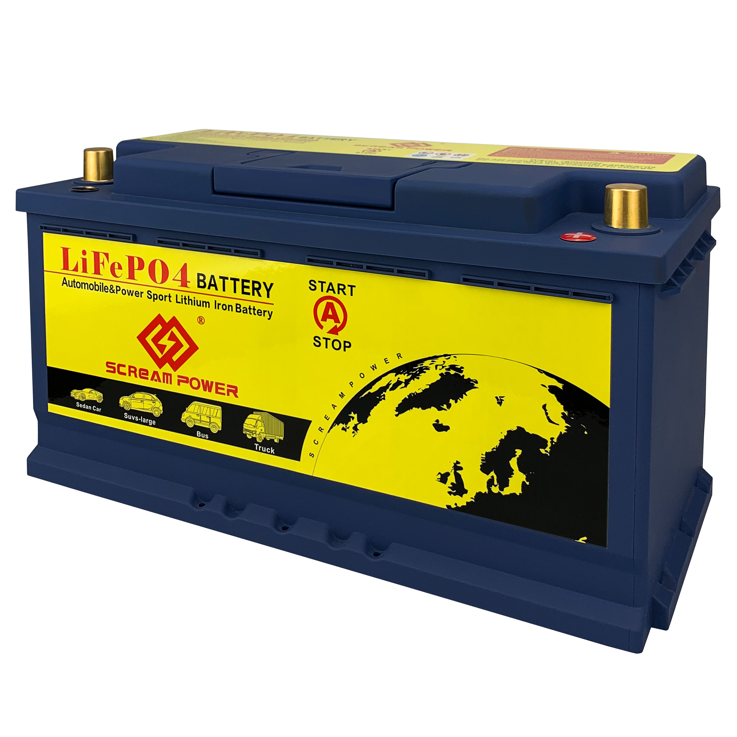 SCREAM POWER High Quality Lifepo4 Automobile Battery 100-20 12v 100ah Car Battery Car Auto Lifepo4 Starter Battery 1600cca