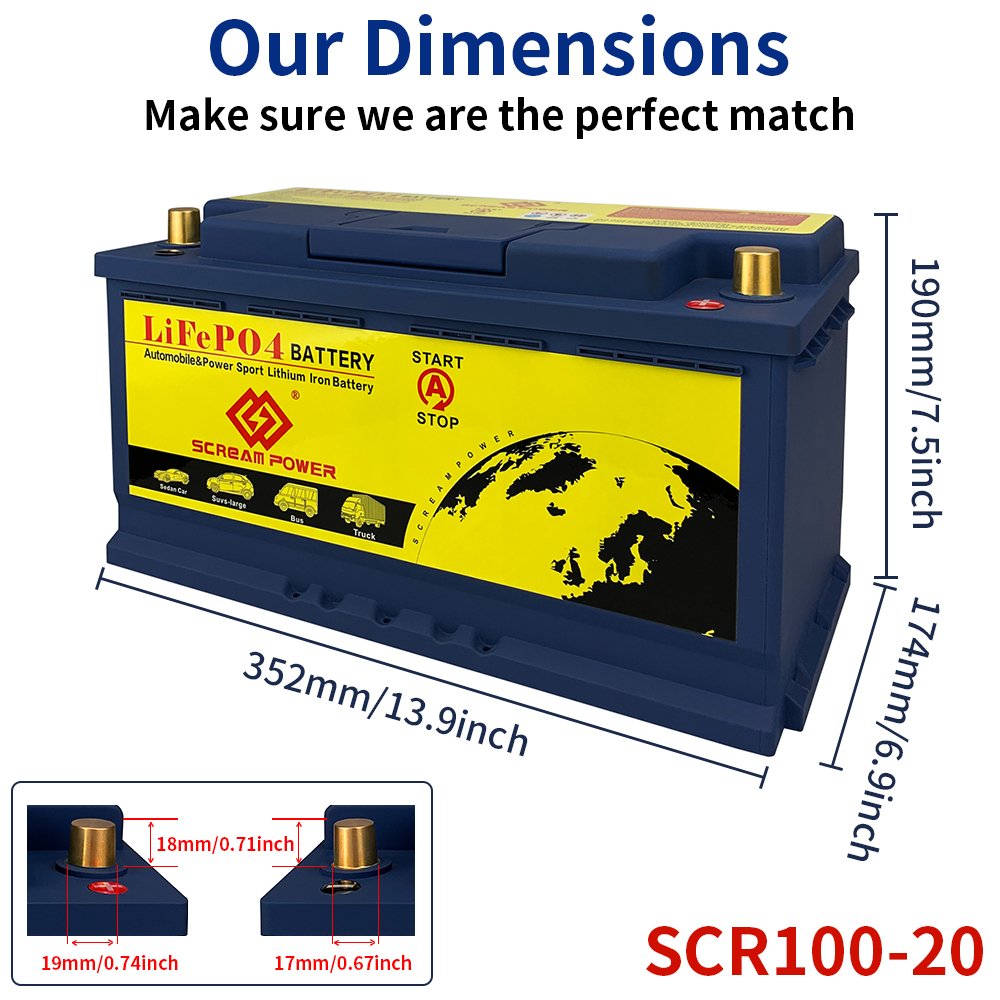SCREAM POWER High Quality Lifepo4 Automobile Battery 100-20 12v 100ah Car Battery Car Auto Lifepo4 Starter Battery 1600cca