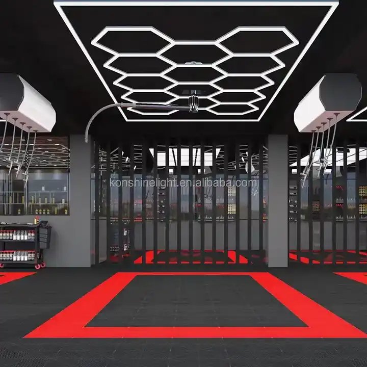 Hexagon LED Work Light for Garage, Workshop & Auto Repair, Modern Ceiling Lighting, High Brightness, Energy Efficient