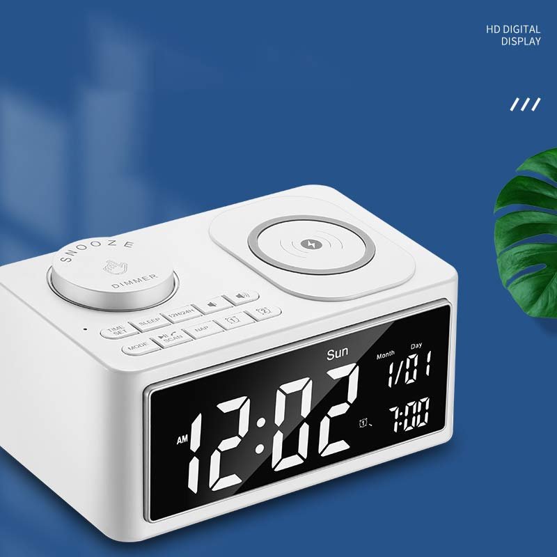 H7 Bedside Alarm Clock Radio with USB Charger, Blue-tooth Speaker, FM Radio,Wireless Charging & LED Display Auto Time Setting