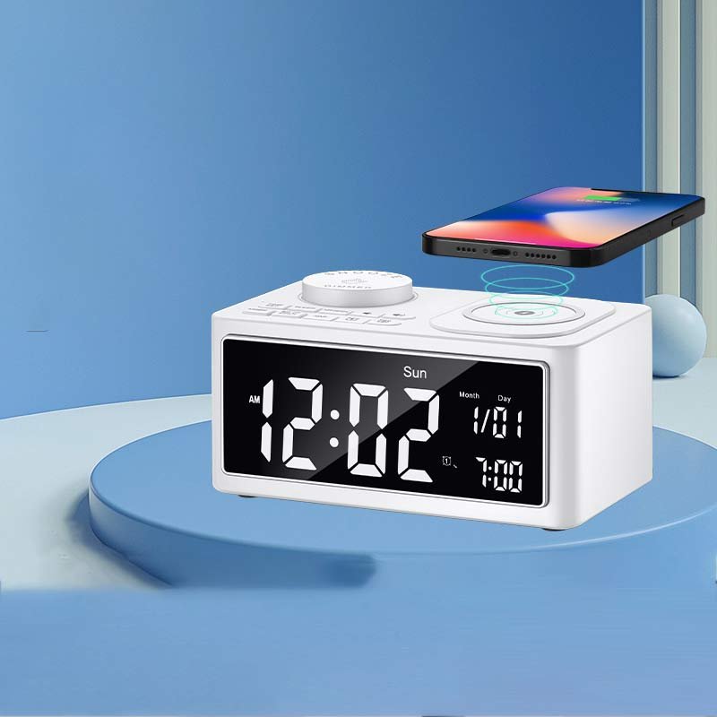 H7 Bedside Alarm Clock Radio with USB Charger, Blue-tooth Speaker, FM Radio,Wireless Charging & LED Display Auto Time Setting