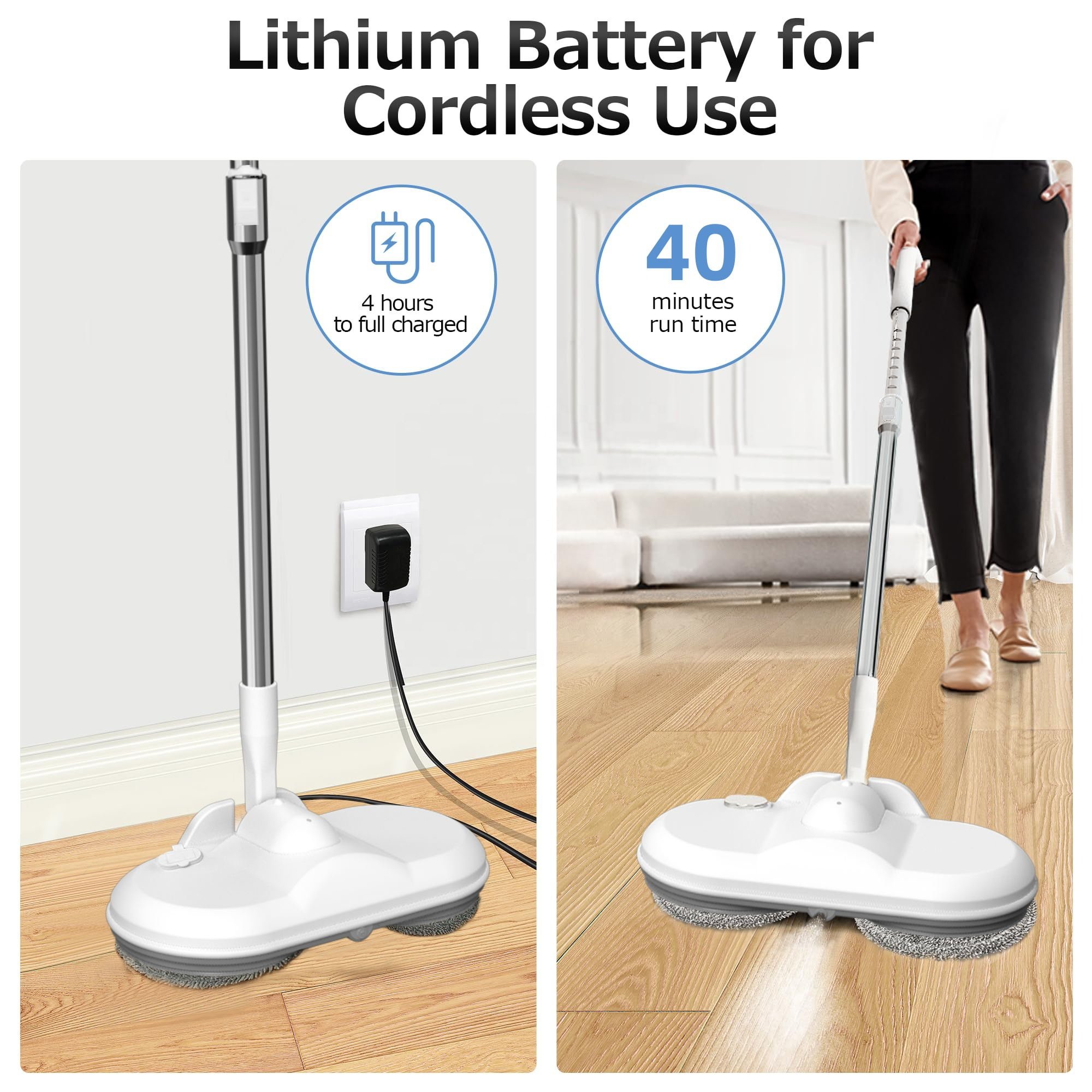 PANCERKA Household Rechargeable Electric Cordless Floor Cleaner Machine with Water Tank Spray Electric Mop with Adjustable Rod