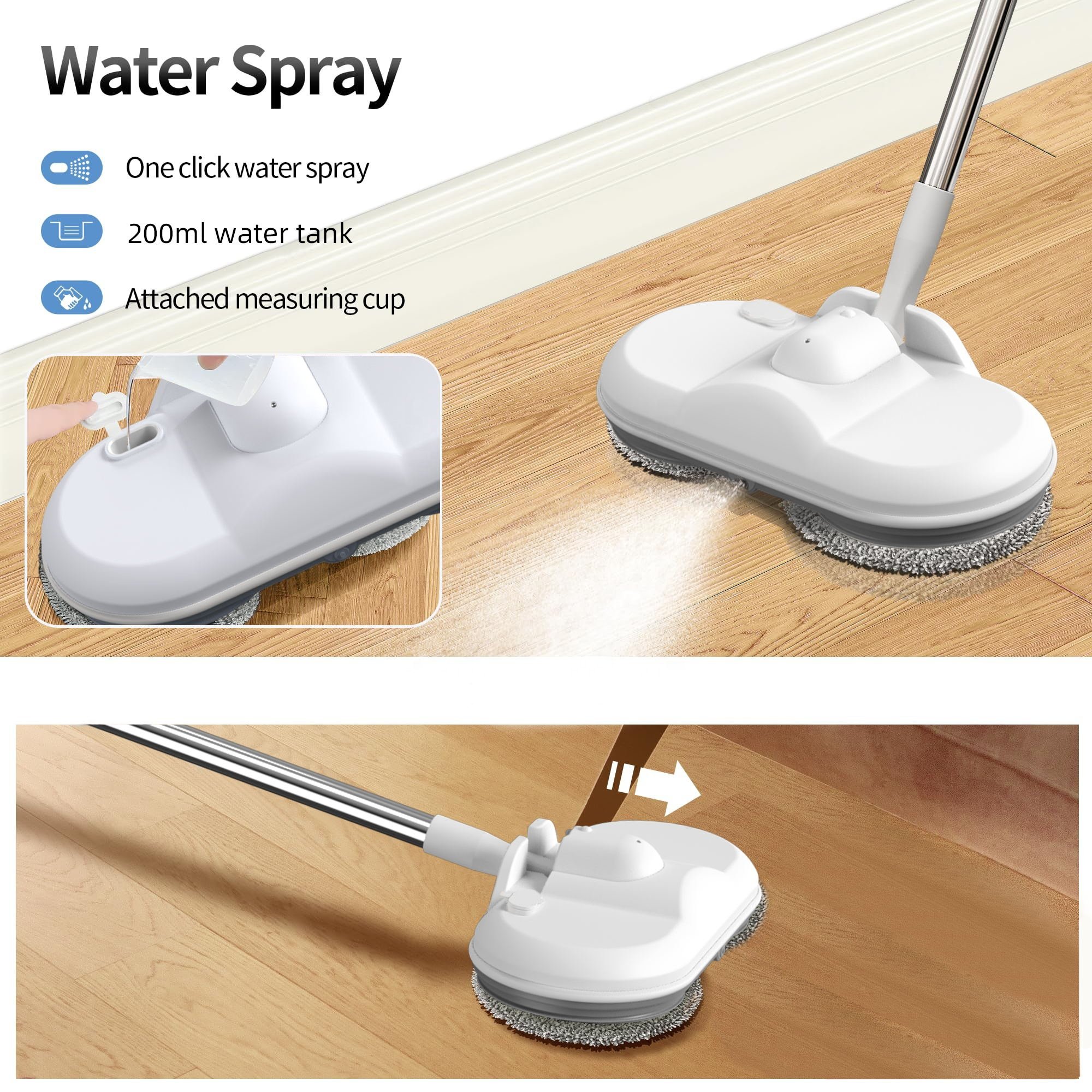 PANCERKA Household Rechargeable Electric Cordless Floor Cleaner Machine with Water Tank Spray Electric Mop with Adjustable Rod