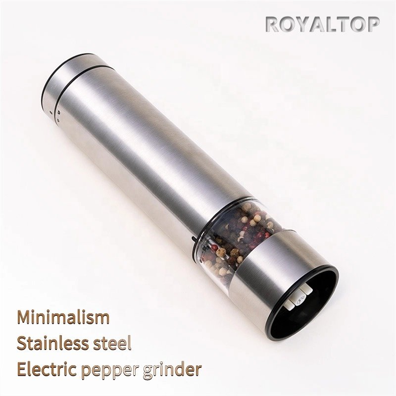 Kitchen Stainless Steel Electric Salt and Pepper Grinder Battery Operated One-hand Automatic Salt Shaker Black Pepper Mill Set
