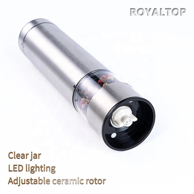 Kitchen Stainless Steel Electric Salt and Pepper Grinder Battery Operated One-hand Automatic Salt Shaker Black Pepper Mill Set