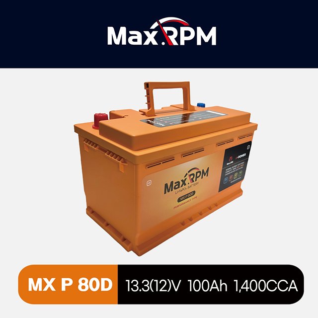 Korean Maxline Long Life Span Lithium Iron Phosphapate (LiFePO4) 12V Car Battery 100Ah Capacity 1,400CCA Performance MX P 80D