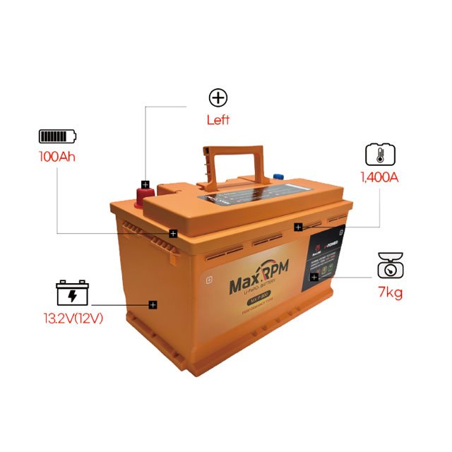 Korean Maxline Long Life Span Lithium Iron Phosphapate (LiFePO4) 12V Car Battery 100Ah Capacity 1,400CCA Performance MX P 80D