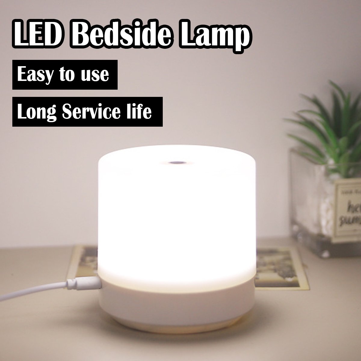 Timjay Touch Rechargeable LED Bedside 3 Colors USB Stepless Dimmer Night Light Bedroom Reading Eye Protector Table Lamp