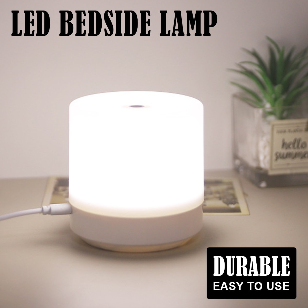 Timjay Touch Rechargeable LED Bedside 3 Colors USB Stepless Dimmer Night Light Bedroom Reading Eye Protector Table Lamp