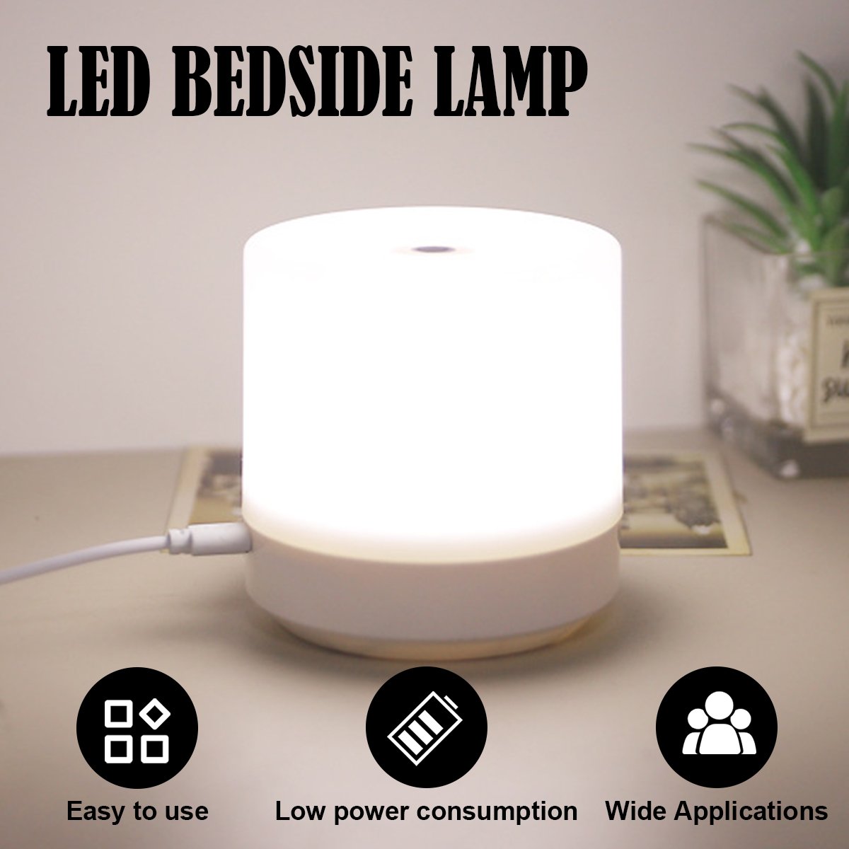 Timjay Touch Rechargeable LED Bedside 3 Colors USB Stepless Dimmer Night Light Bedroom Reading Eye Protector Table Lamp