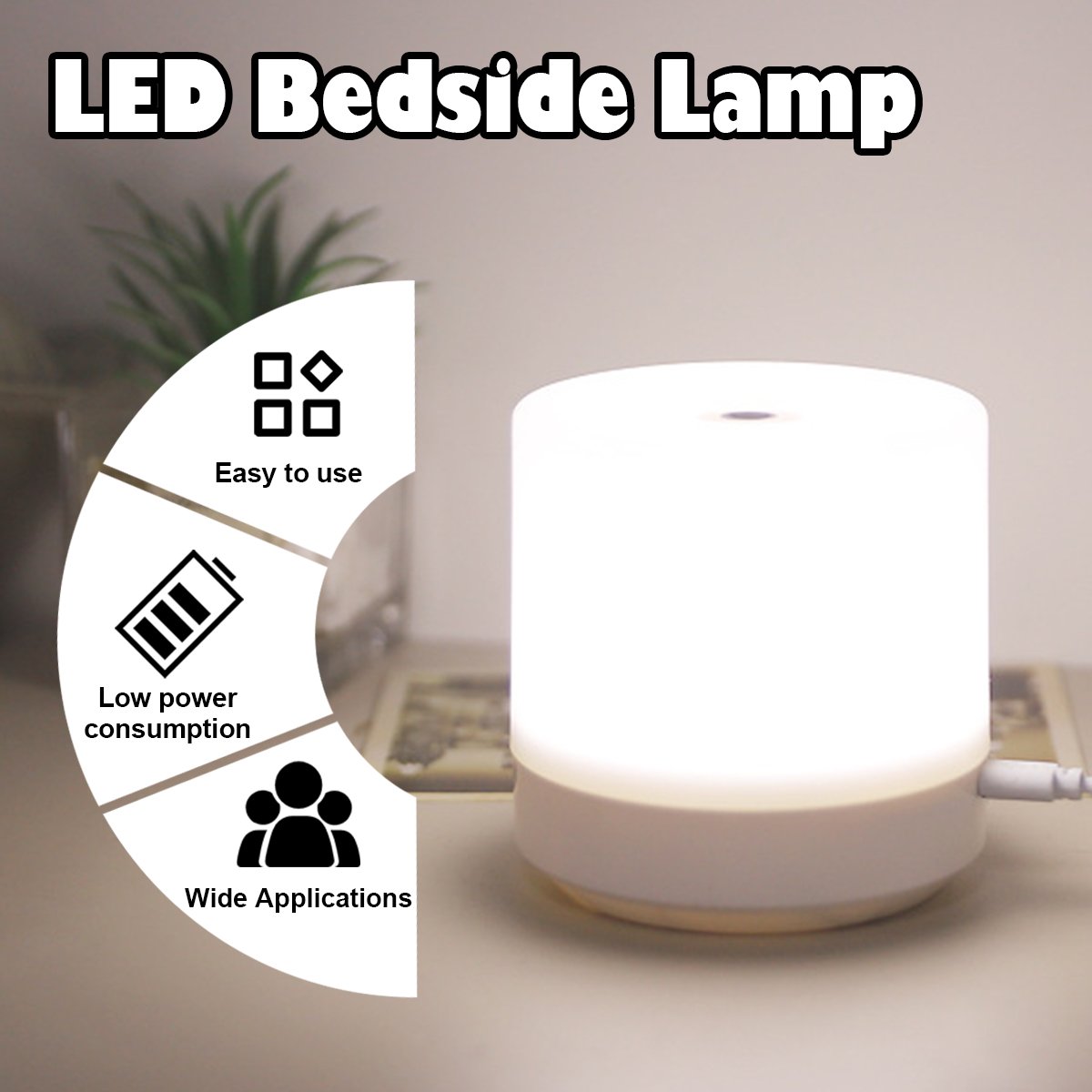 Timjay Touch Rechargeable LED Bedside 3 Colors USB Stepless Dimmer Night Light Bedroom Reading Eye Protector Table Lamp