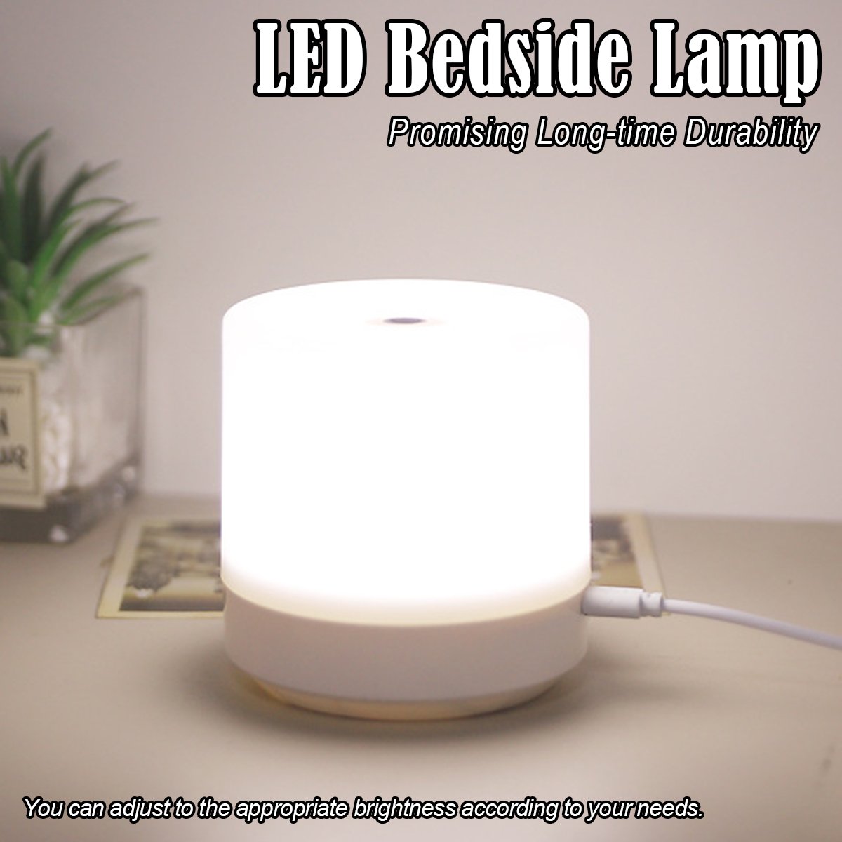 Timjay Touch Rechargeable LED Bedside 3 Colors USB Stepless Dimmer Night Light Bedroom Reading Eye Protector Table Lamp
