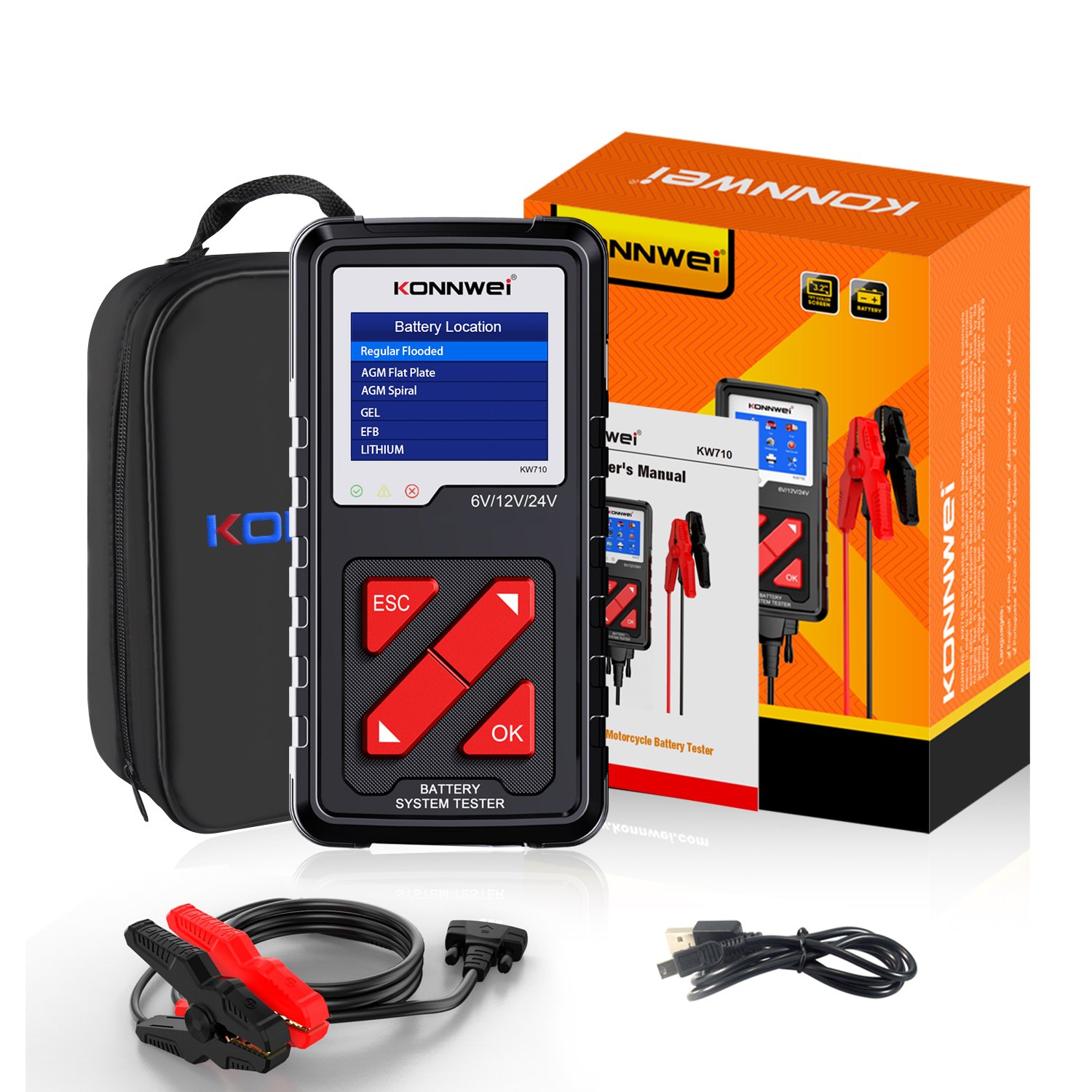 6V 12V 24V Car Battery Testing Equipment Konwei Kw710 Load Tester Auto Battery Analyzer