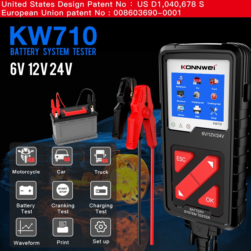 6V 12V 24V Car Battery Testing Equipment Konwei Kw710 Load Tester Auto Battery Analyzer