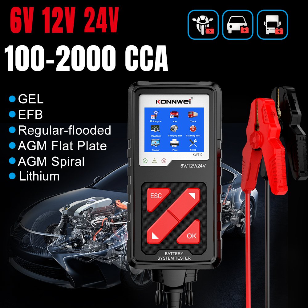 6V 12V 24V Car Battery Testing Equipment Konwei Kw710 Load Tester Auto Battery Analyzer