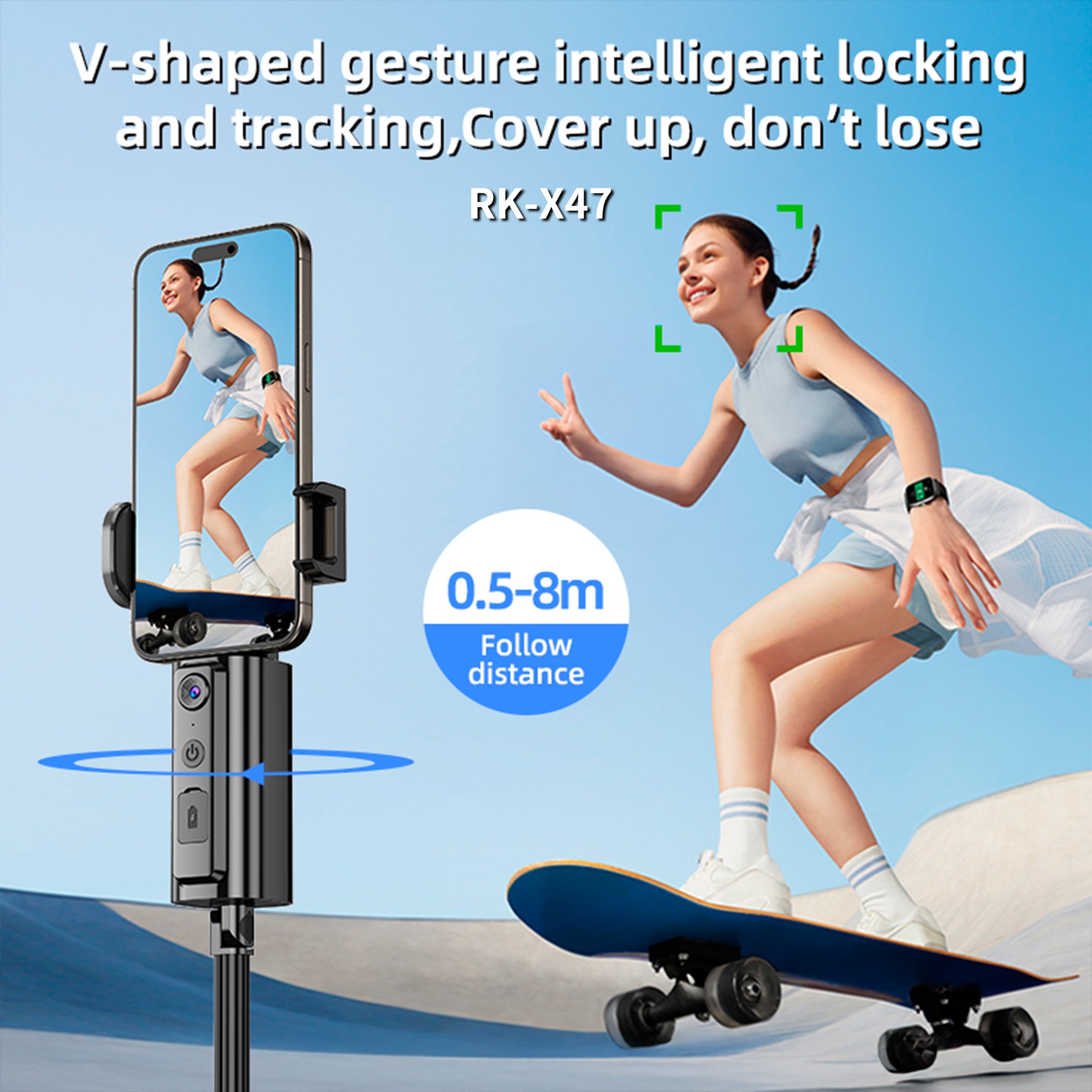 PYJ 2025 Newest Original 360° Face Tracking Selfie Stick 150CM Height Rotation Tracking Mobile Phone Bluetooth Gimbal CL18