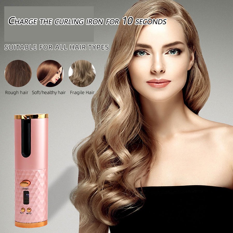 Wireless Automatic Rotating Hair Curler Iron Electric Hair Style Cordless Auto Hair Curler With 6 Temperatures Digital Display