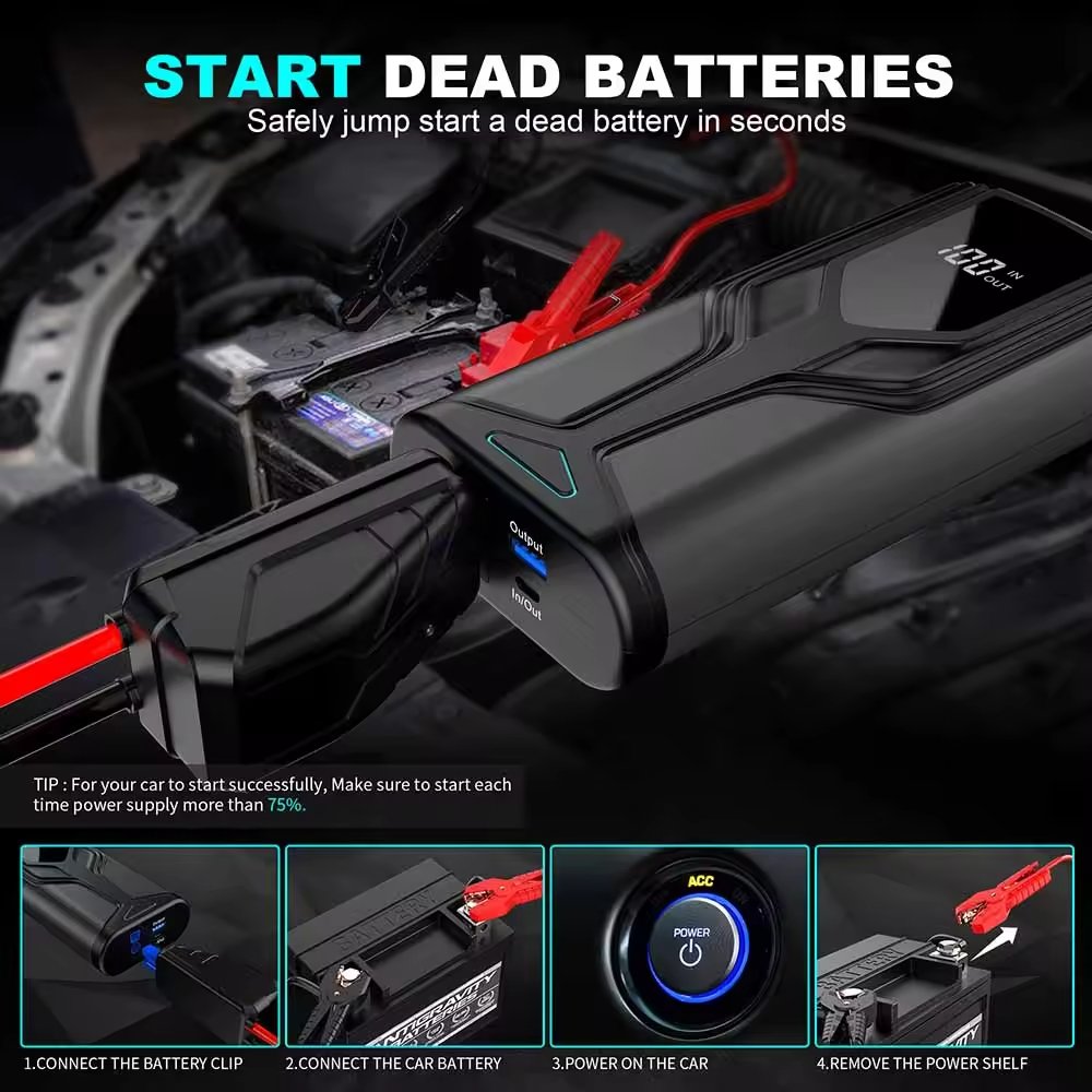 Factory Wholesale 12V 10000mah Battery Boost Portable Car Jumper 1000AMP Auto Emergency Booster Tools Jump Starter Power Bank