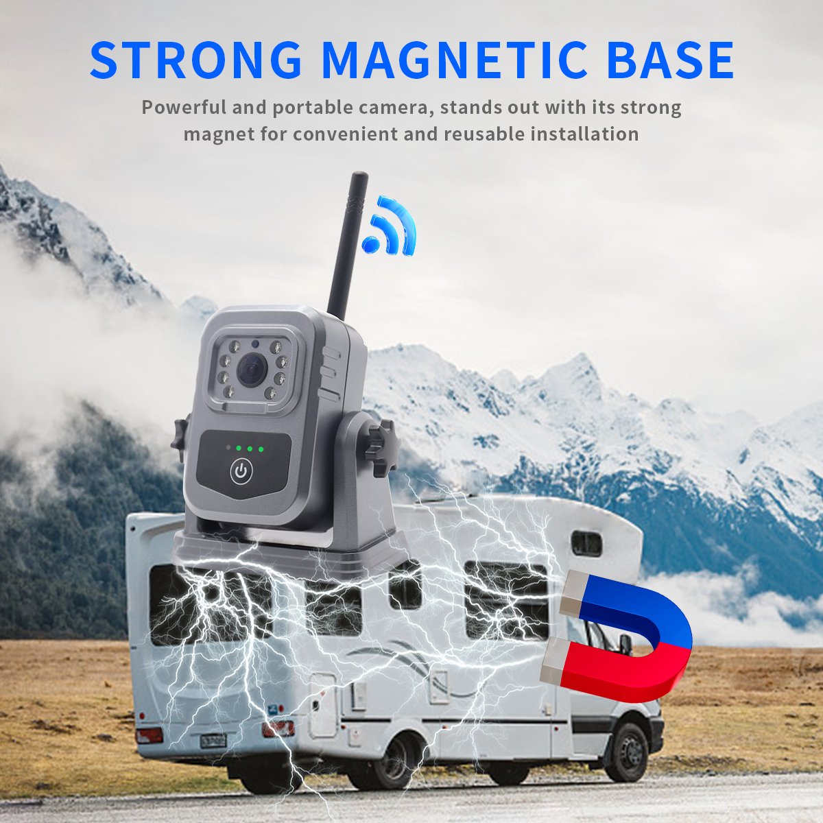 Magnetic Wireless Backup Camera Built in Battery for Mobile Wifi App IP68 Support 1080P Reverse Camera for Car Truck Van RV