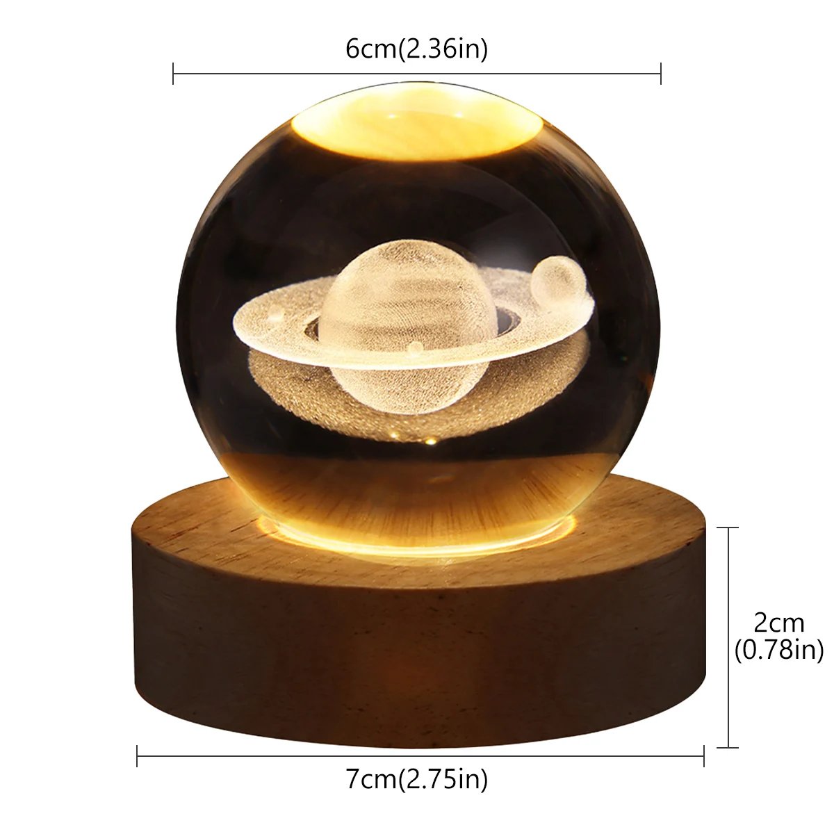 Engraved Illusion Wood Base Luminous Crystal Ball Crafts Birthday Gifts 3D Nebula Solar Artwork Night Light Lamp Home Decor