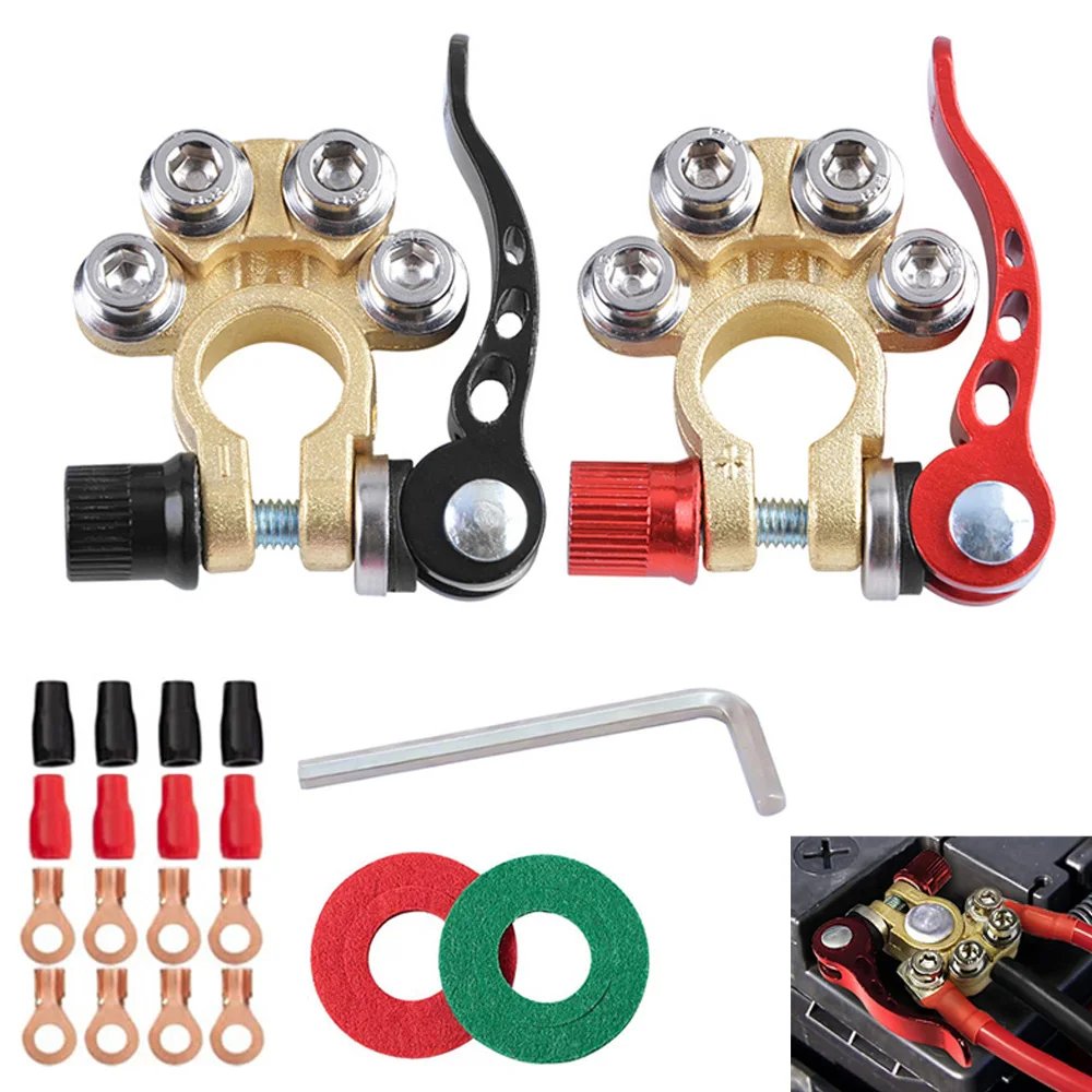 12V 24V Car Battery Terminals Top Post Wire Cable Clamp Quick Release Terminal Connectors Copper Clip Screw Auto Parts