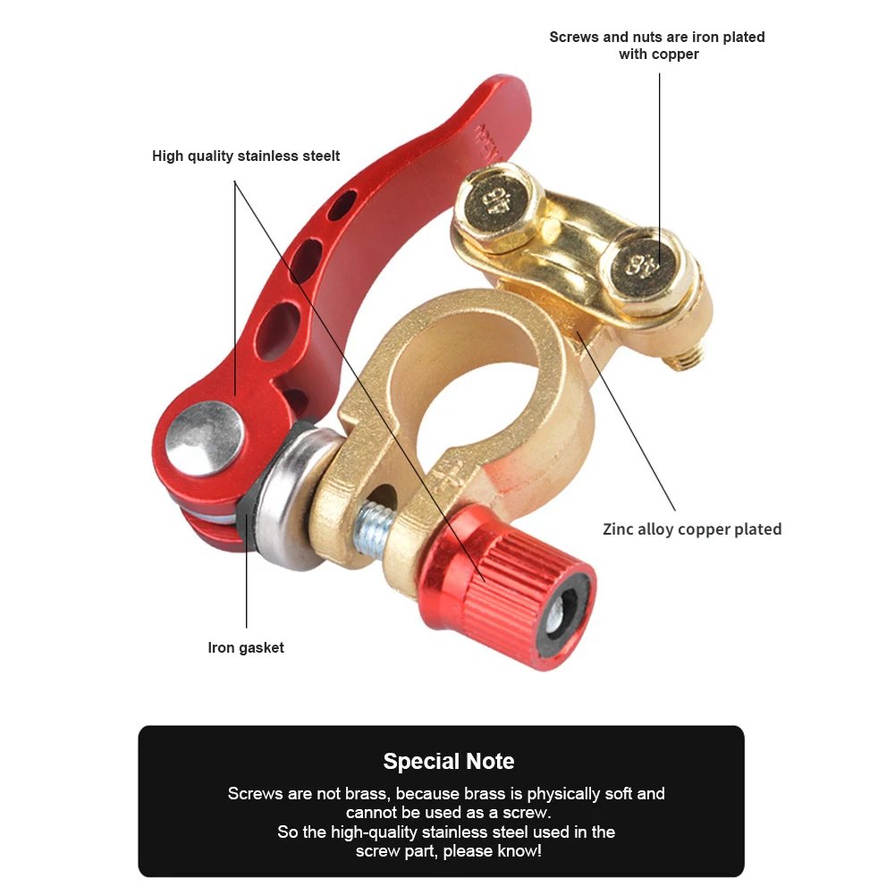 12V 24V Car Battery Terminals Top Post Wire Cable Clamp Quick Release Terminal Connectors Copper Clip Screw Auto Parts
