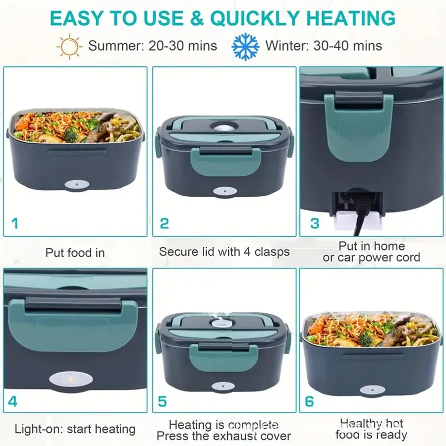 Electric Lunch Box Thermal Insulation Heating 2-in-1 Home Car Dual-use Stainless Steel Lunch Box Appliances Gifts
