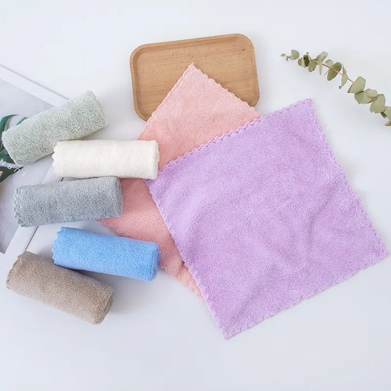 China Best-selling Factory Cheap 30*30 cm Wholesale Microfibre Coral Velvet square Towel Cloth for Kitchen and Bathroom