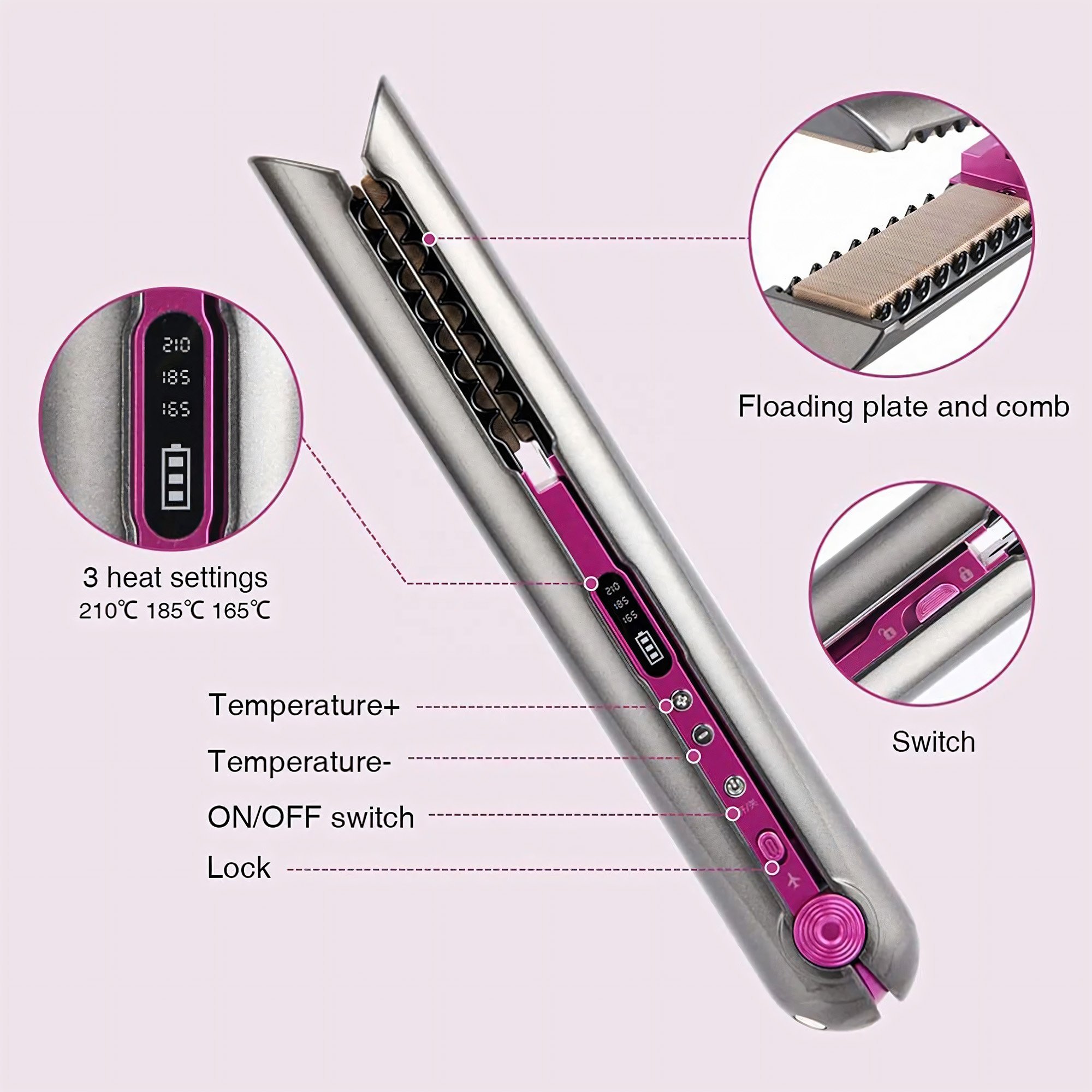 Best Price 2 in 1 Mini Portable Hair Straightener and Curler USB Rechargeable Electric Battery Cordless Hair Straightener
