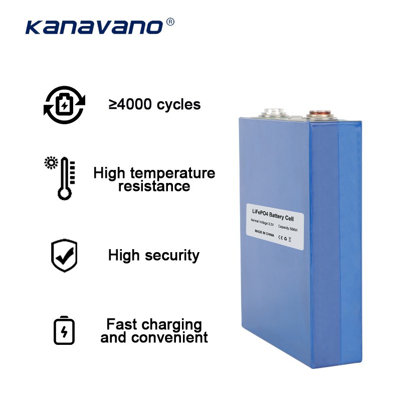 Kanavano Grade a EV Lifepo4 Rechargeable Battery 3.2V 50Ah Prismatic Lfp Battery Cells