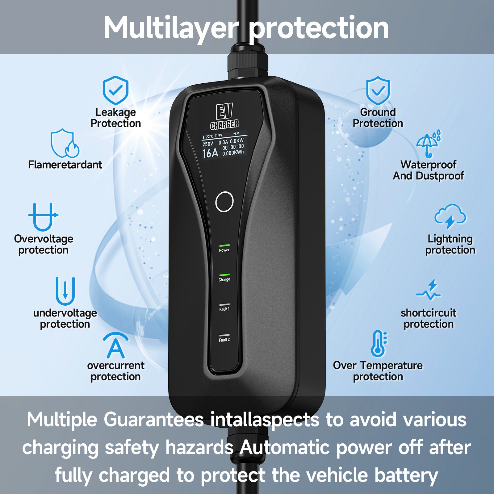 New 16A 11KW Type2 Portable EV Charger Electric Vehicle Fast Charging Station Portable EVSE Charging Station