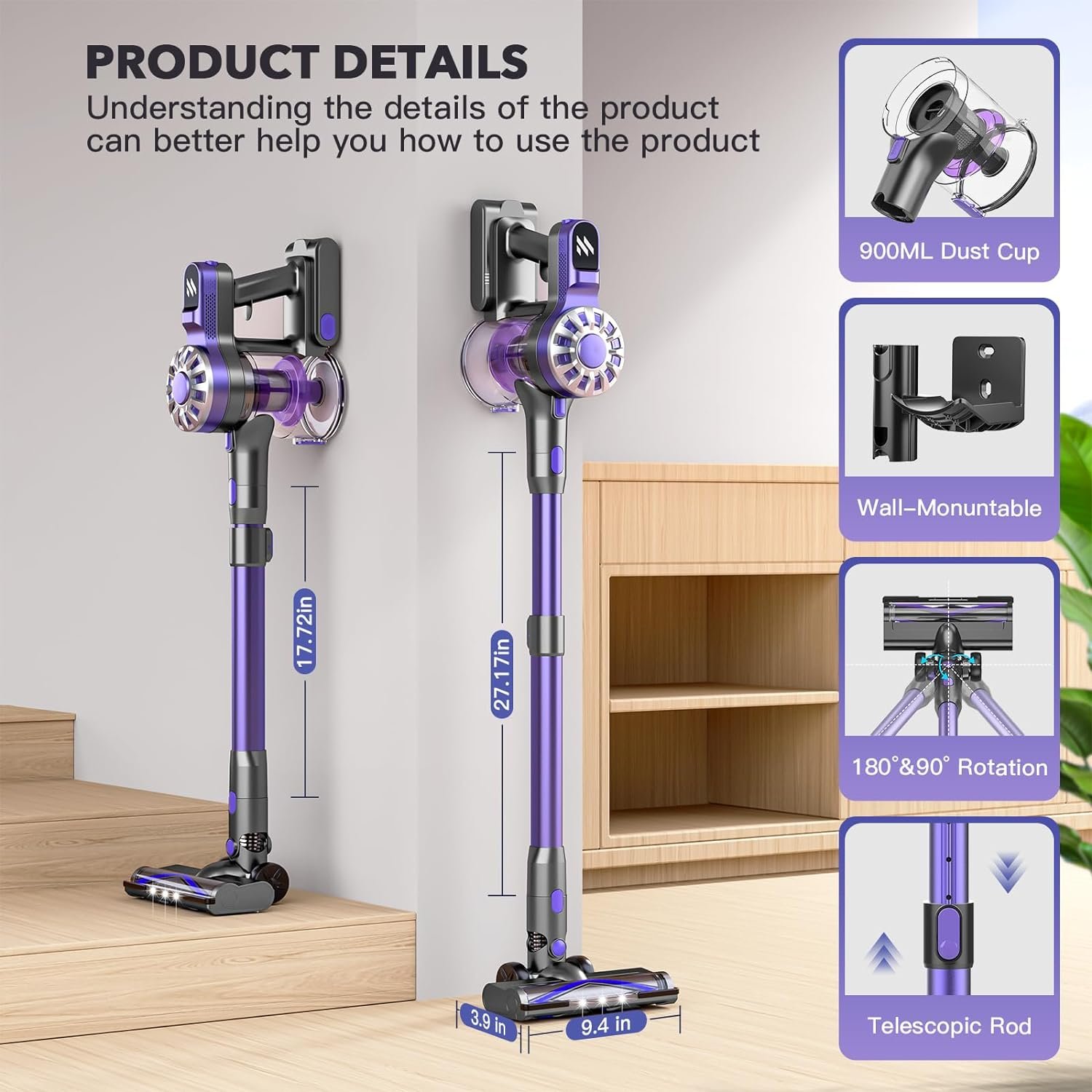 Hot Selling Powerful 20Kpa Suction Portable Wireless Cordless LED Lights 40 Min Runtime Handheld V07 Cordless Vacuum Cleaner