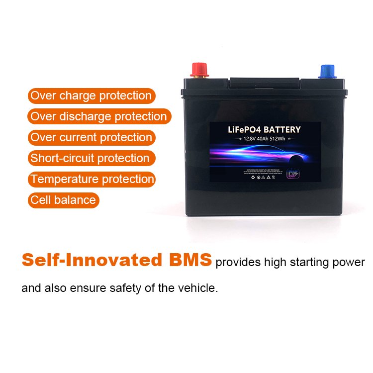 12.8V40ah LiFePO4 High 600CCA 12V Lithium Ion Battery for Automobile Starter Motor Car Starting Power Supply Jump Start Battery