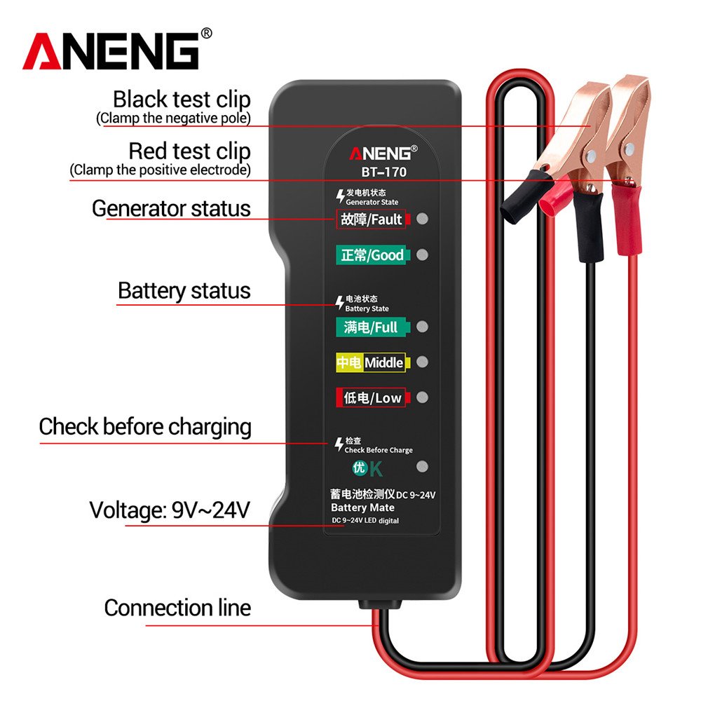 ANENG BT-170 12V Car Motorcycle Tester Fault Detector Car Diagnostic Tool Battery Tester Digital Alternator Tester Auto Repair